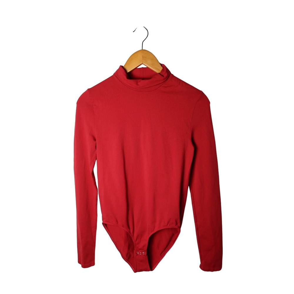 Victoria's Secret Red Turtleneck Bodysuit Women's M Long Sleeve Stretch Y2K